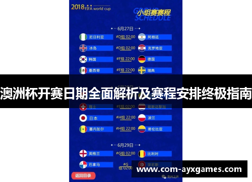 澳洲杯开赛日期全面解析及赛程安排终极指南 澳洲杯开赛日期全面解析及赛程安排终极指南